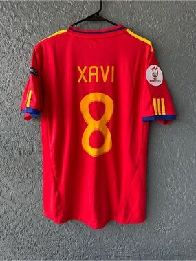 Xavi Spain 2008 Retro Soccer Jersey Red Men